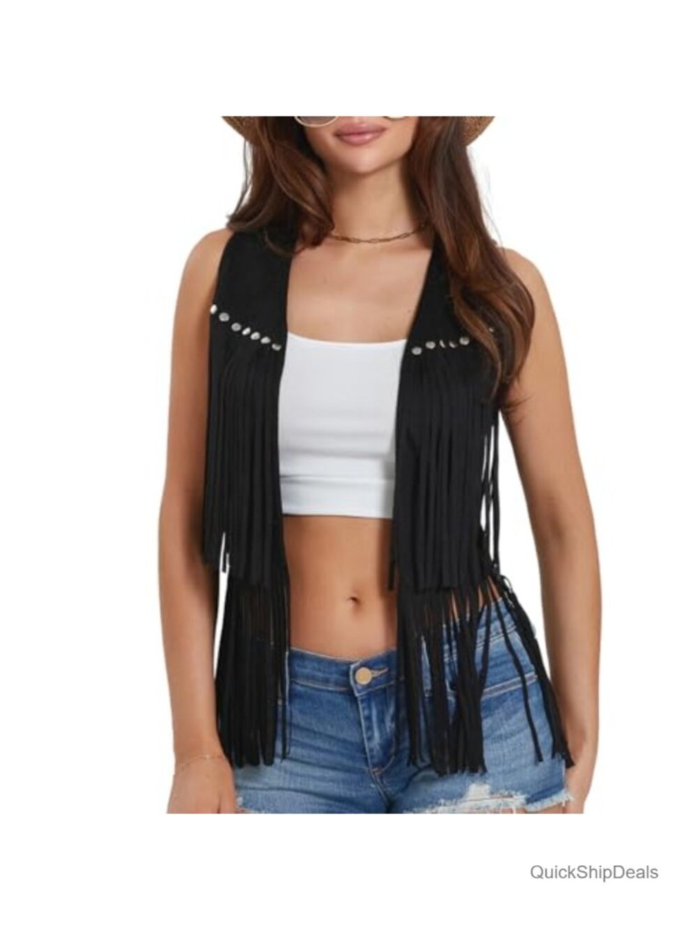 Faux Suede Fringe Vest Sleeveless Tassel Cardigan Western Cowgirl Hippie